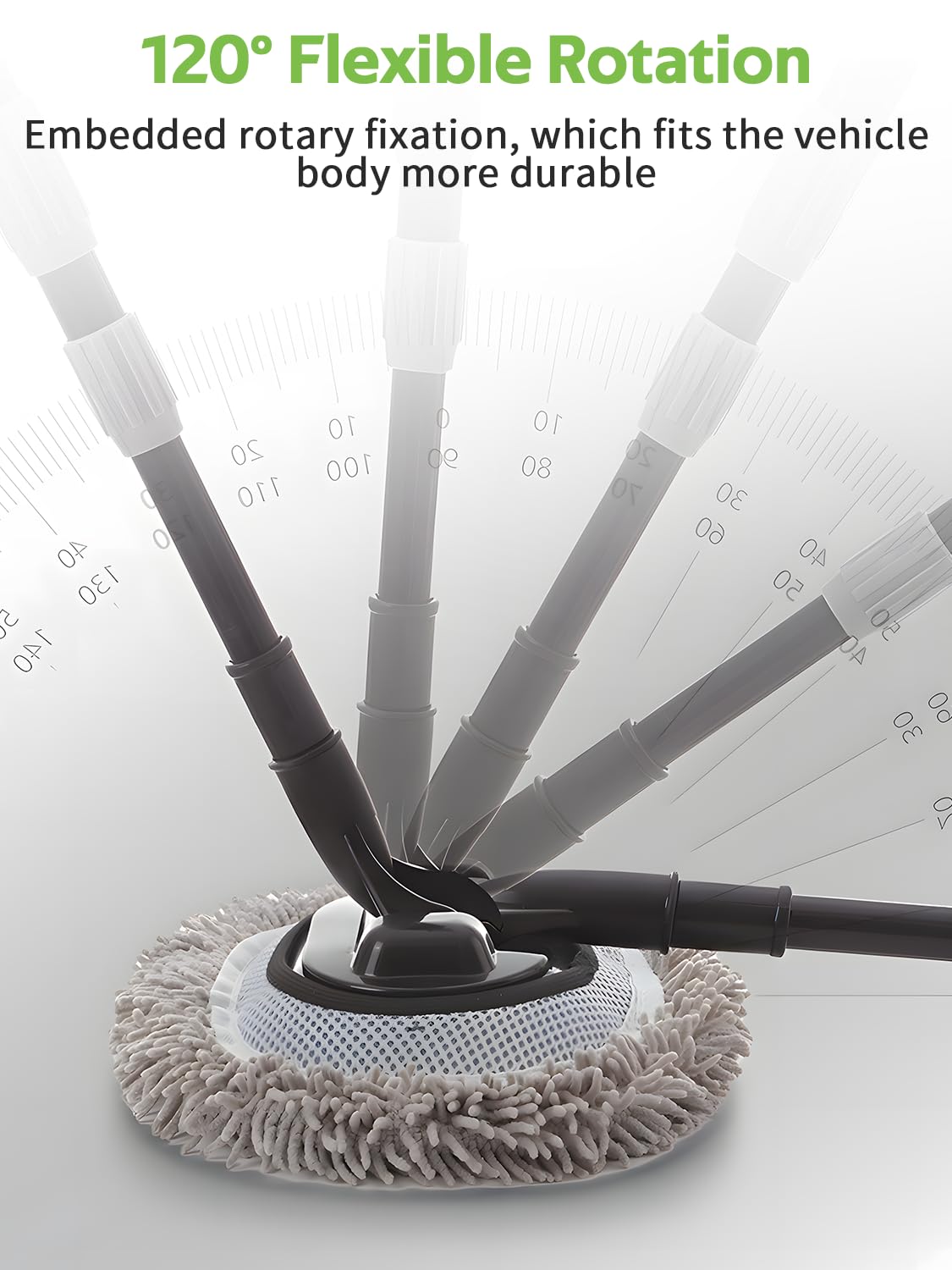YYBAO Autowaschbürste mit Radbürste, 120CM WaschbürsteAuto mit Stiel, 120° Drehbare Reinigungsbürste Auto mit Austauschbaren Mikrofaser-Wischmoppkopf, Reinigungsbürste für Auto, LKW, Wohnmobil 6