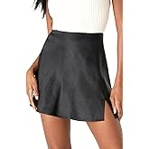 Cvokrpy Women's Mini Skirt Satin High Waisted Sexy Slit Front Silk Casual A-Line Elastic Waistband Short Skirts