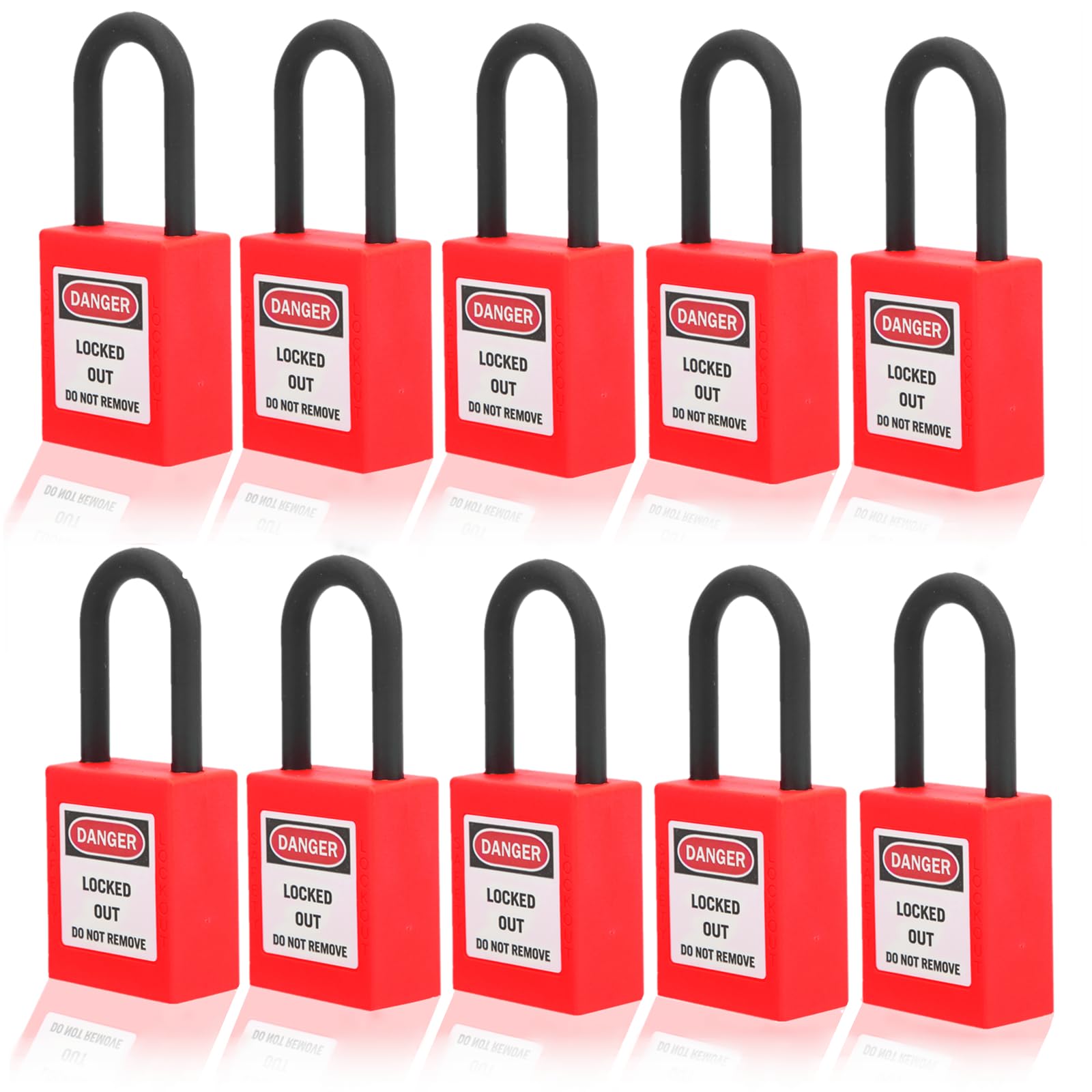 Lockout Lock 38mm, 10 Sets Lockout Tagout Padlock Security Tool Electrical Safety Padlocks for Factories (Red)