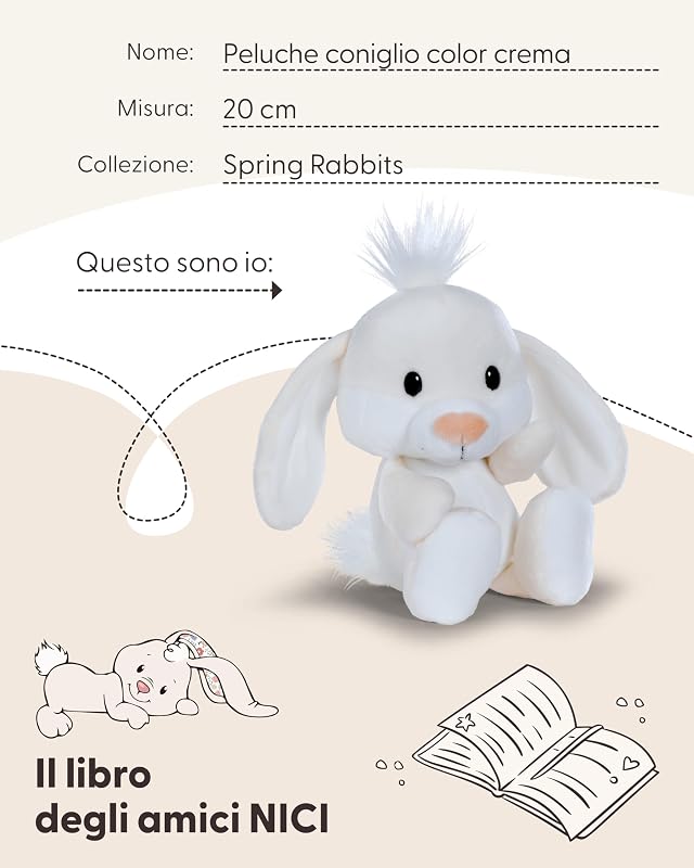 Coniglietto di peluche, 20 cm, beige - 62675