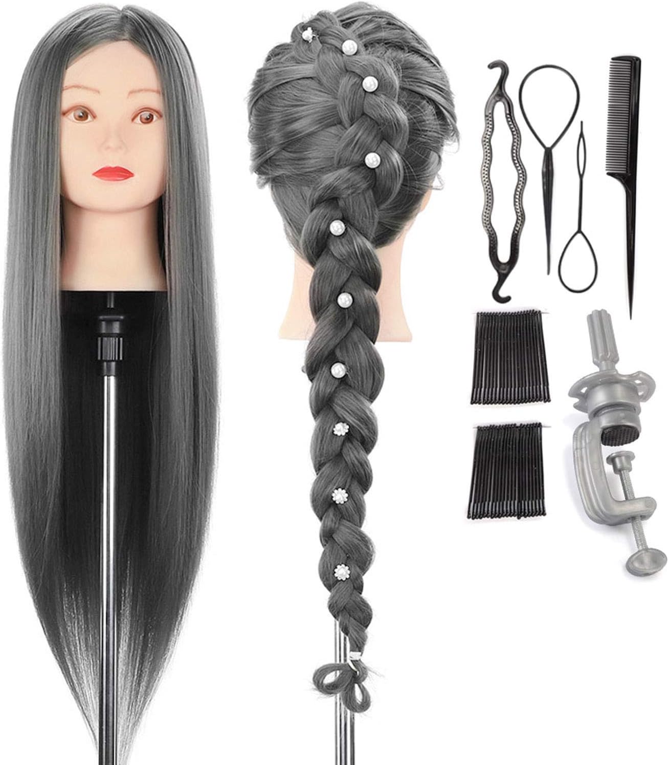 Neverland Hairdressing Training Head 28 Inch 100% Synthetic Fiber Hair Styling Head Mannequin Manikin Doll Head Practice with Free Table Clamp + Braid Set