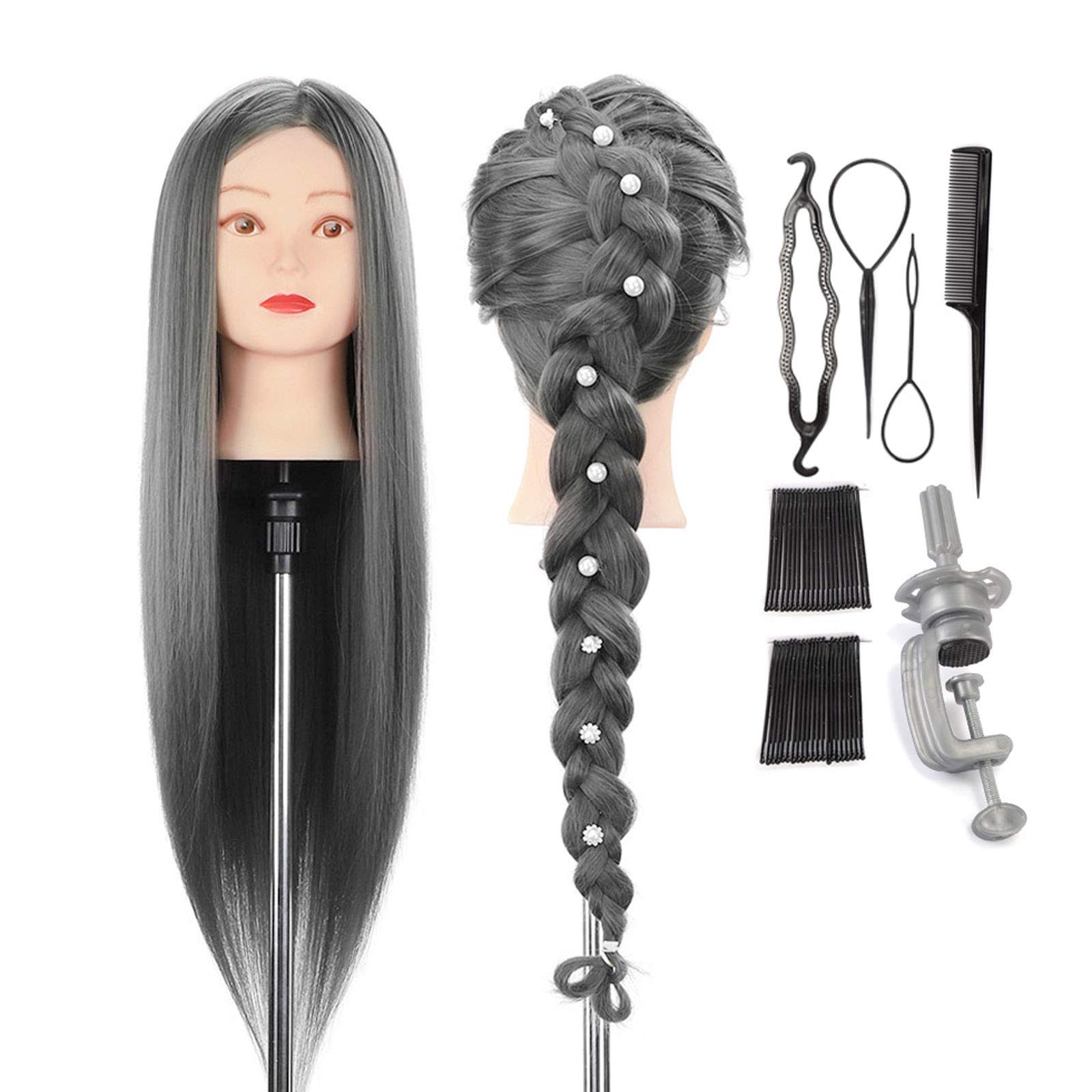 Neverland Hairdressing Training Head 28 Inch 100% Synthetic Fiber Hair Styling Head Mannequin Manikin Doll Head Practice with Free Table Clamp + Braid Set