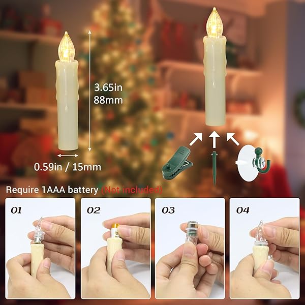 PCHERO WINDOW CANDLES, 10 PACKS WARM WHITE BATTERY OPERATED WATERPROOF LED FLAMELESS TAPER IVORY FLOATING CANDLES WITH REMOTE TIMER AND DIMMABLE, IDEAL FOR HOME INDOOR OUTDOOR CHRISTMAS TREES DECOR