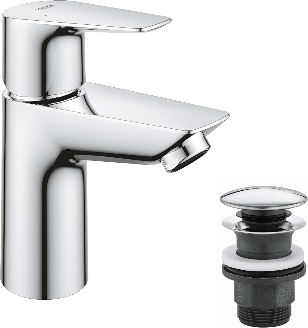 GROHE QUICKFIX Start Edge Basin Mixer Tap Pop-Up Waste Chrome 28mm Cartridge