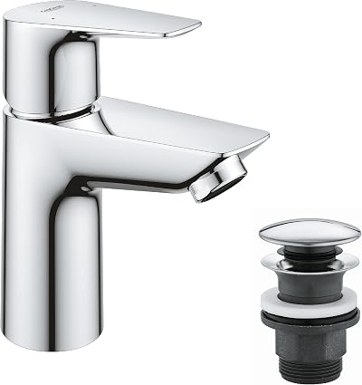 GROHE QUICKFIX Start Edge Basin Mixer Tap Pop-Up Waste Chrome 28mm Cartridge