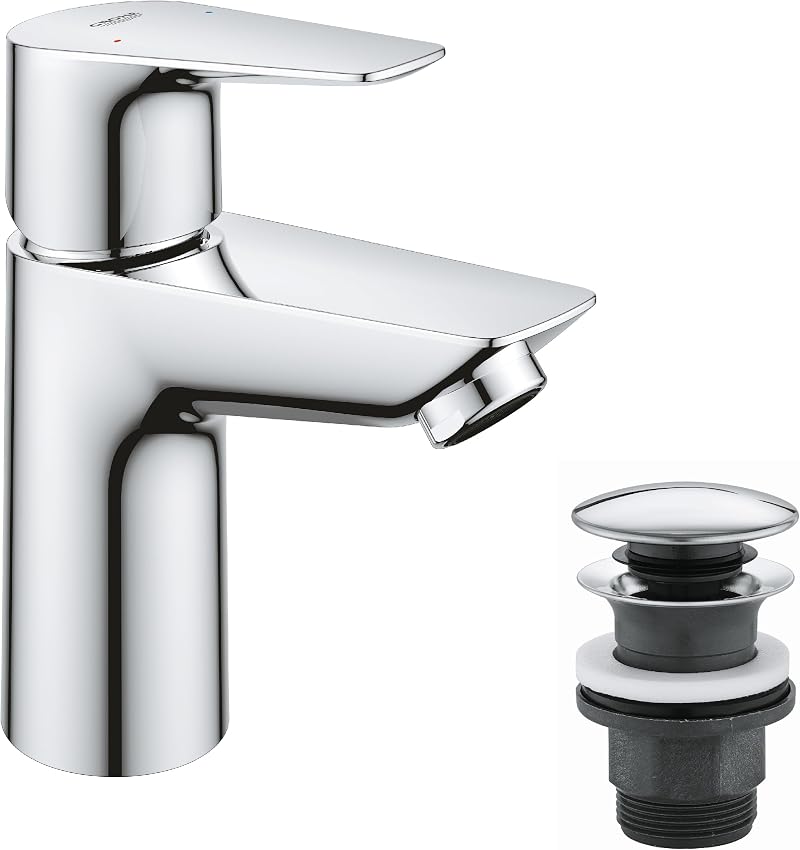 GROHE QUICKFIX Start Edge Basin Mixer Tap Pop-Up Waste Chrome 28mm Cartridge