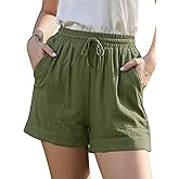 Allegra K Linen Shorts for Women's Wide Leg Drawstring Elastic Waist Casual Vacation Beach Pants