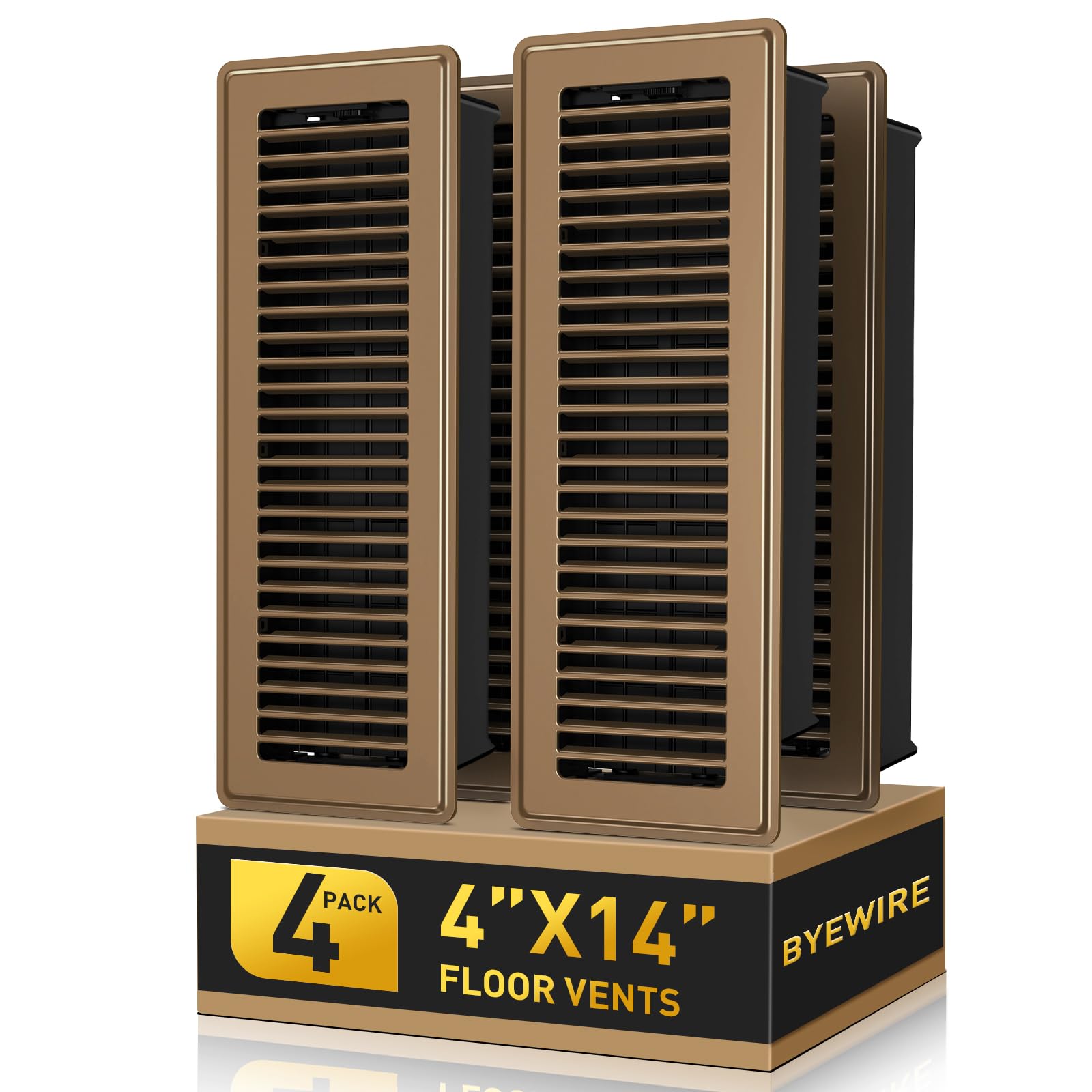Photo 1 of 4x14 Floor Register Vent - Heavy Duty Steel Vent Covers for Home Floor and Wall - Adjustable HVAC Vents with Smooth Edges - Rust-Resistant Walkable for Home & Office - 4 Pack (Brown)