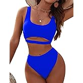 Blooming Jelly Women's High Waisted Bikini Sets High Cut Bathing Suits Two Piece Sporty Cut Out Swimsuits