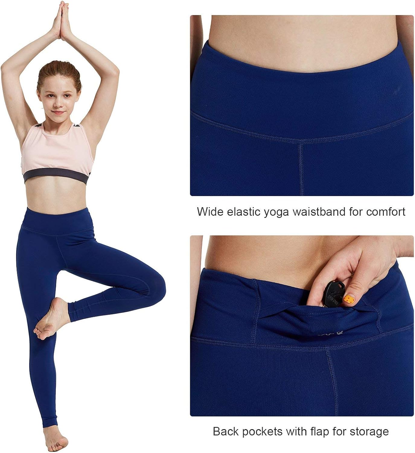 BALEAF Youth Girl's Athletic Dance Leggings Compression Pants Running Active Yoga Tights with Back Pocket: Clothing