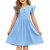 Arshiner Girls Dresses Ruffle Sleeve A-Line V-Neck Sundress Summer Swing Midi Dress with Pockets