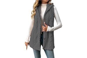 Women’s Hooded Knit Vest Button Down Sweater Sleeveless Cardigan Outerwear Casual Fall Winter Chunky Coat