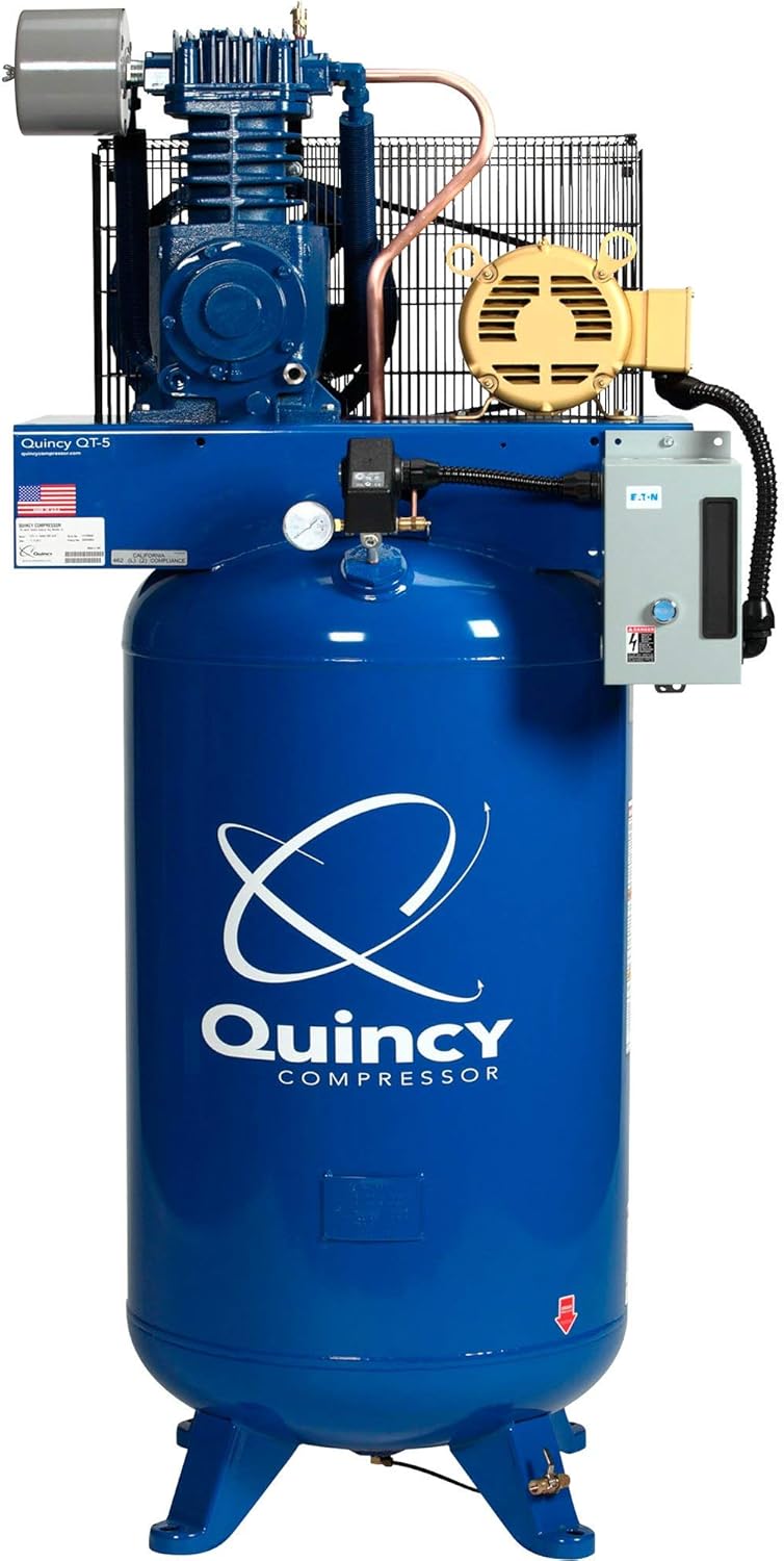 Quincy Reciprocating Air Compressor - 5 HP, 460 Volt, 3 Phase, 80-Gallon Vertical, Model Number 253DS80VCB46