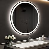 APRILSOUL 32 Inch Round LED Bathroom Mirror with Lights, Makeup Mirror with Front and Backlit, Anti-Fog, 3 Colors and Dimmabl
