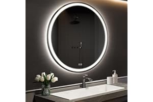 APRILSOUL 32 Inch Round LED Bathroom Mirror with Lights, Makeup Mirror with Front and Backlit, Anti-Fog, 3 Colors and Dimmable Light