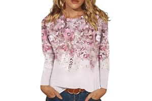 MGWTFZDL Long Sleeve Tops for Women Crewneck Cute Shirts Casual Trendy Floral Print T-Shirts 2024 Blouses