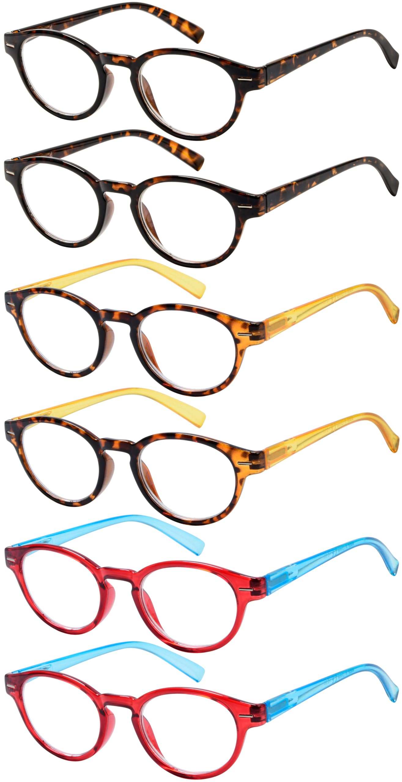 Eyekepper 6 Packs Womens Reading Glasses Spring Arms Stylish Round Readers - Mix +2.00