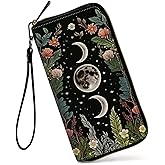 GFRGTFHYT Womens Wallet, Large Capacity RFID Blocking PU Leather Wristlet Wallets for Women Ladies Men Credit Card Holder Zipper Wallet Phone Holder Clutch Travel Purse, Flowers Moon Star