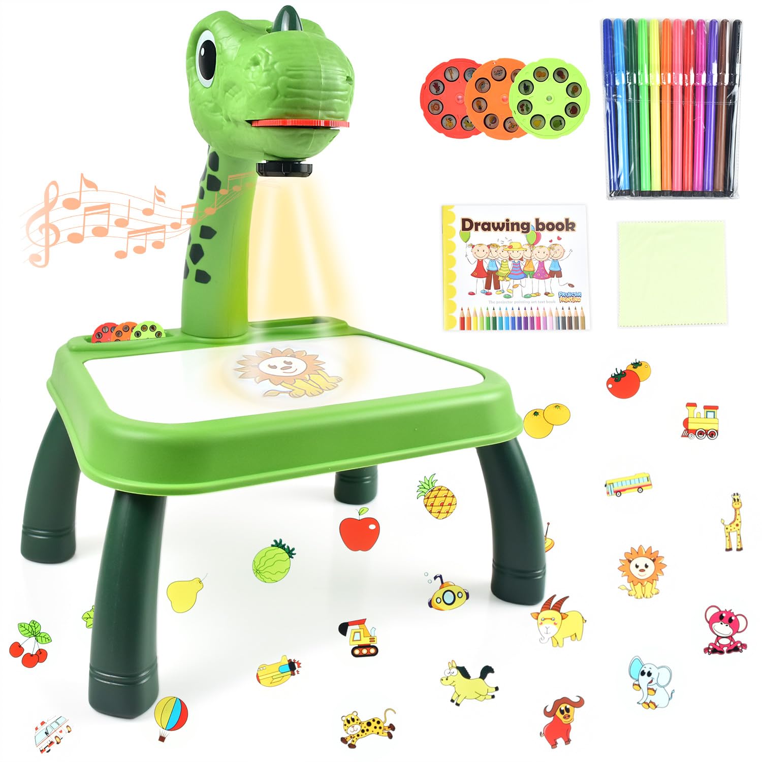 Innoocool Kids Drawing Projector Painting Table, Projector Drawing Board with Light & Music, Kids Art Table Toy for Ages 3+ with Pen, Drawing Book, Erasable Board, etc.(37 * 27 * 23cm)