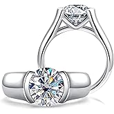 CannyCat 3 Carat Moissanite Half Bezel Set Promise Ring for Women Platinum-Plated Silver D color VVS 9 mm Moissanite Tension Solitaire Engagement Band