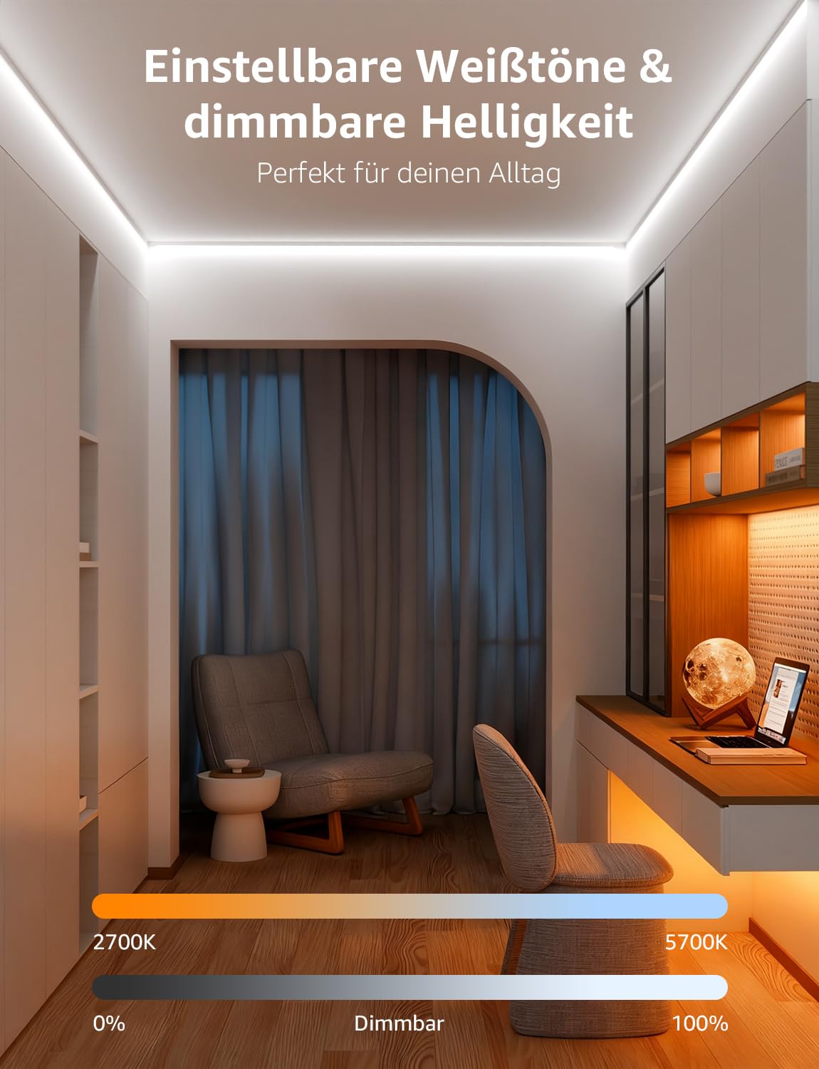 Lepro AI LED Streifen S2, 5M RGBCW LED Strip mit echtem Weißlicht, MagicColor RGBIC, Personalisierter KI-Lichtdesigner, Musik-Sync, Kompatibel mit Alexa & Google Assistant für Gaming & Ambiente 7