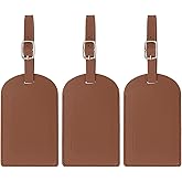 PATIKIL Luggage Tags for Suitcases, 3 Pack Premium PU Leather Baggage Tags Privacy Protection Luggage Identifier Travel Bag Labels, Brown