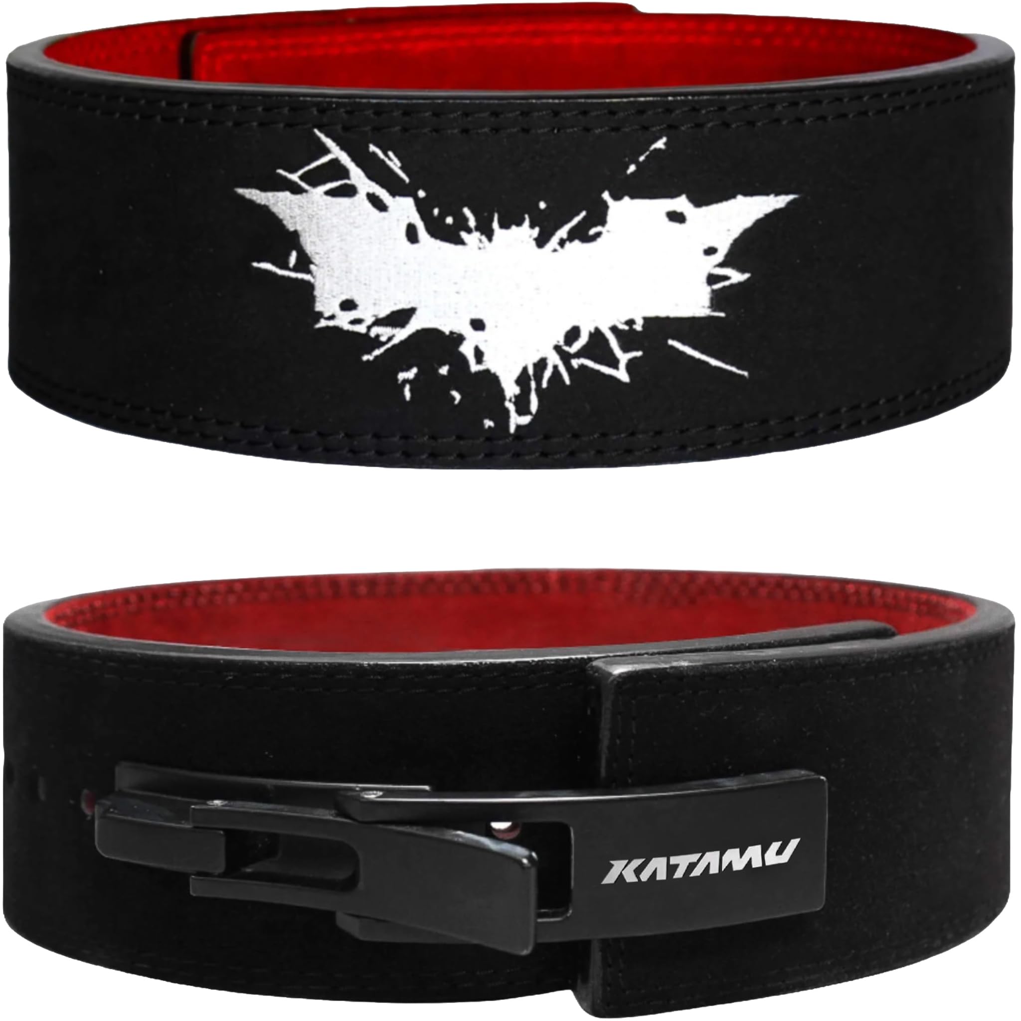 Photo 1 of Katamu Premium Leather Lever Weightlifting Belt – Secure Steel Lever, Powerlifting Support for Deadlifts, Squats & Heavy Lifts - Be A Hero (Vengeance, Large)