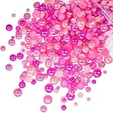 qiipii 51g Half Round Pearls for Crafting Hot Pink Rose Red Set Colorful 4mm-10mm Mix Sizes Flatback Beads Charms for Nails Face Eyes Makeup Tumblers Bottles Mugs DIY Crafts Clothes Shoes Phone Case