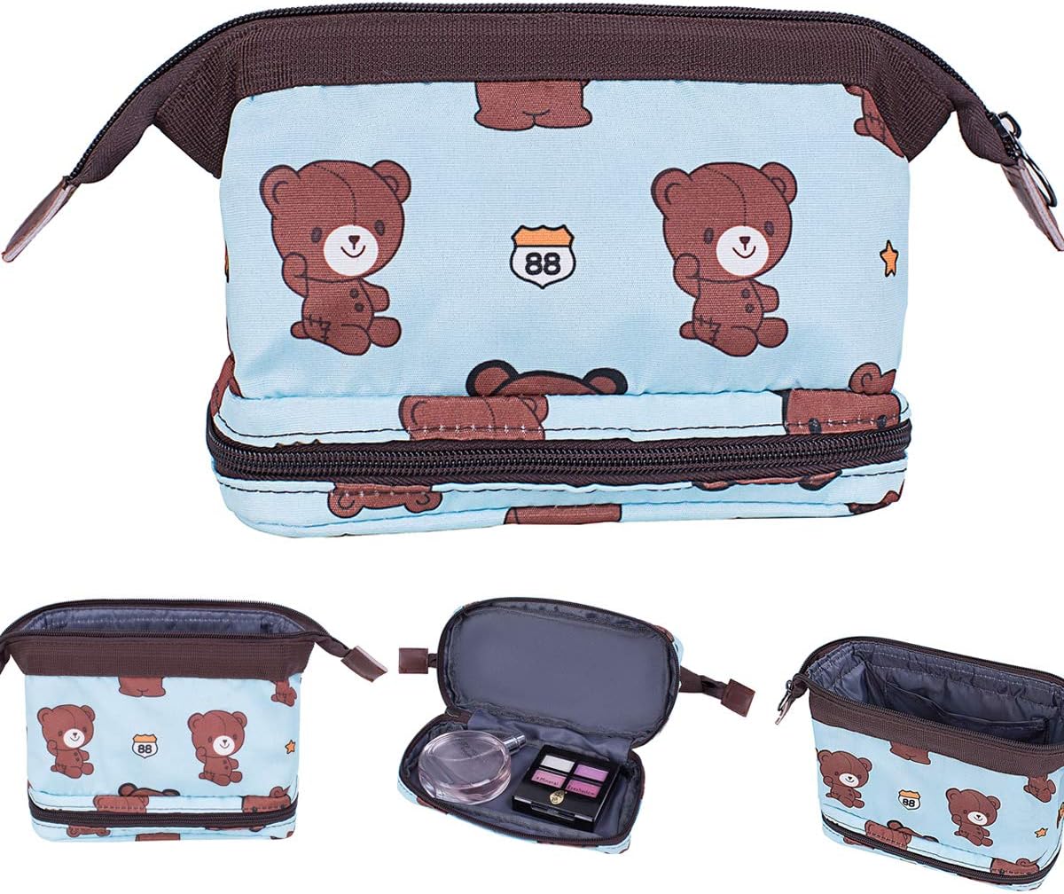 Makeup Bag Organizer Portable Cosmetic Bags Pouch Travel Brushes Holder for Women Zipper Purse Waterproof Toiletries Storage Case (Blue)