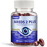 AREDS 2 Plus Eye Vitamin Lutein &amp; Zeaxanthin Supplements, 120 Softgels | for Adults &amp; Seniors, Support Eye Health, Stomach Friendly, Easy to Swallow, High Absorption, Astaxanthin, Bilberry, Omega-3