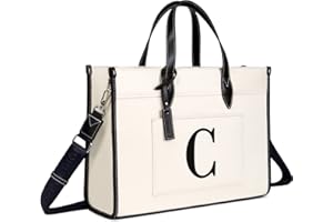 TOPDesign Initial Laptop Tote Bag for Women, Stylish Canvas Bag for 15.6 Inch Computer