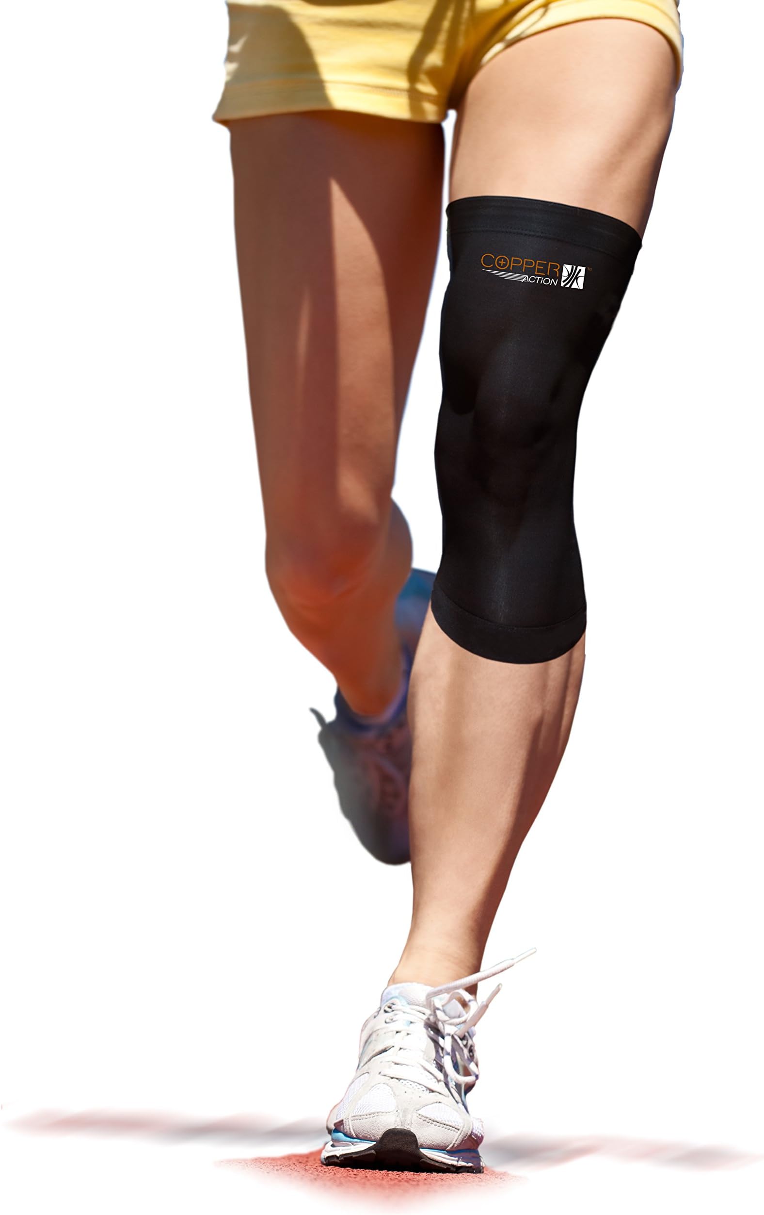 Copper Action - Best Copper Infused Recovery Compression Knee Sleeve for Men and Women. For Use in Sports Training, Knee Injury Recovery. Arthritis Pain Relief Ideal Light Compression Knee Brace. Copper Has Antibacterial and Anti Odour Properties.