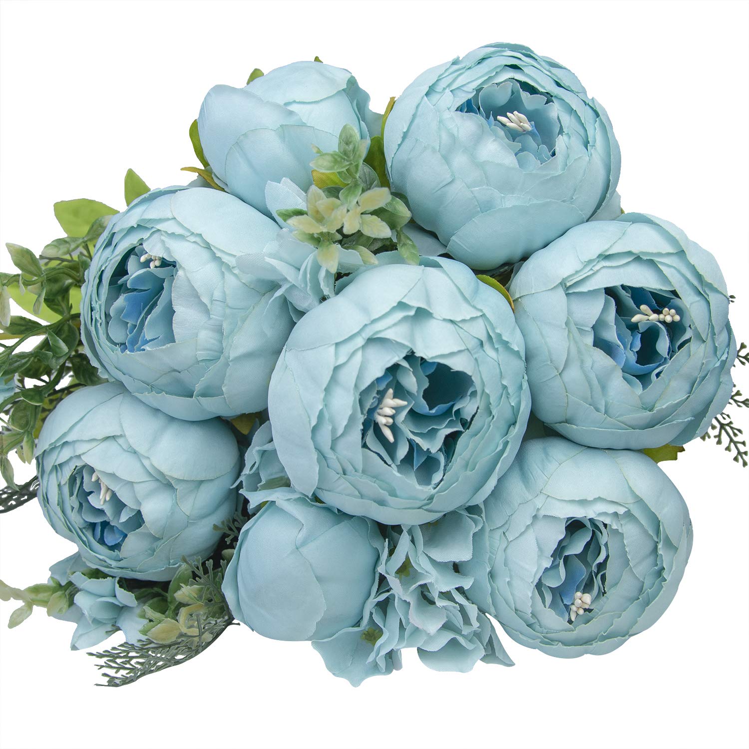 HUAHUASHIJIE Vintage Artificial Peonies Silk Peony Flowers Bouquet for Wedding Bridal Home Décor – Beautiful Floral Centerpiece Arrangement Decoration with 1 Bouquets (Light Blue)
