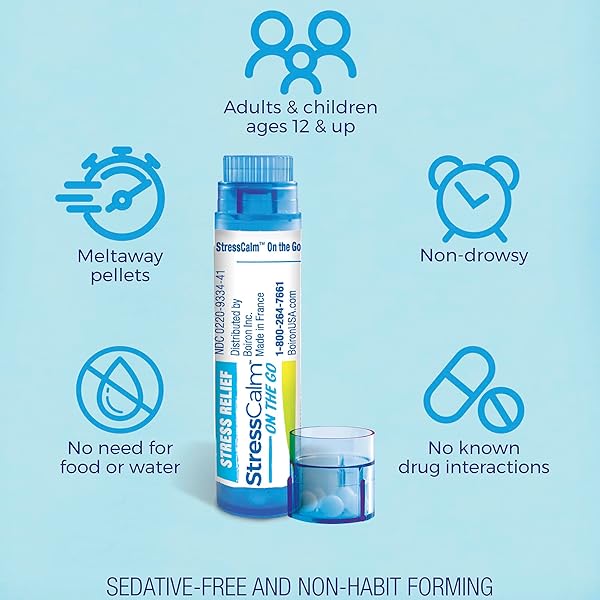 BOIRON STRESSCALM ON THE GO FOR RELIEF OF STRESS, ANXIOUSNESS, NERVOUSNESS, IRRITABILITY, AND FATIGUE, 80 COUNT PER TUBE – 4 TUBES WITH PEAK10 HEALTH PEN