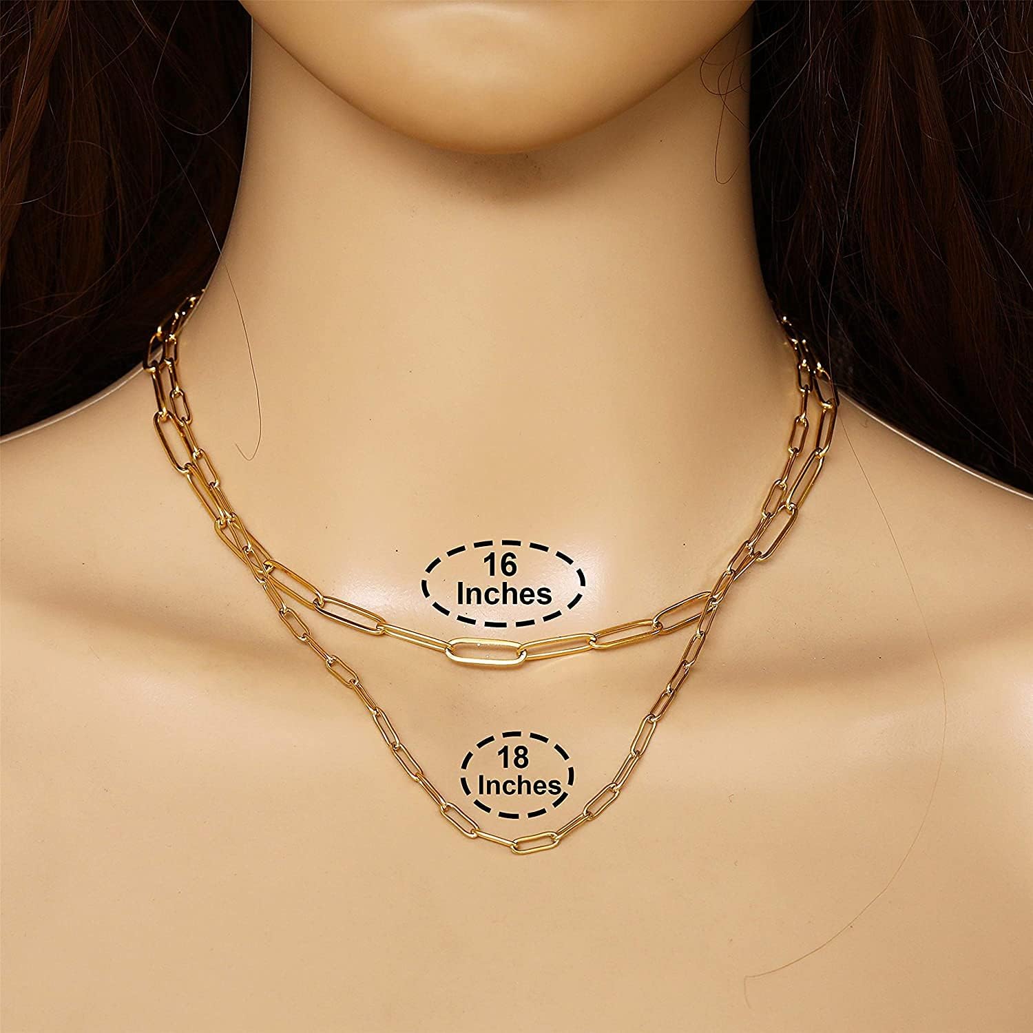 RWQIAN 18k Gold Paperclip Chain Link Necklace Dainty Paperclip Link Chain Layered Necklace Oval Link Chains Initial Necklaces Set for Women Girls (18K Silver Necklace): Clothing