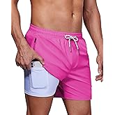 Gleeease 5Inch Mens Swim Trunks: 2 in 1 Compression Liner Quick Dry Stretchy Soft Lined for Summer Vacation Beach Pool Sport