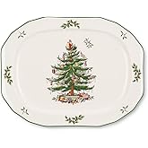 Spode Christmas Tree Sculpted Octagonal Platter, 14-Inch Holiday Serving Platter for Meats, Cheeses & Desserts, Dishwasher & Microwave Safe Christmas Dinnerware with Iconic Tree Design