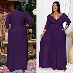 Plus Size Maxi Dress Sexy 3/4 Sleeve V Neck Plus