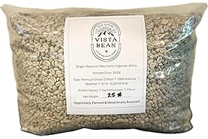 VISTA BEAN UGANDAN GREEN COFFEE BEANS (UNROASTED) - 25 LB BAG - NATURAL / DRUGAR - Naturally Processed - Eastern Africa - Rwenzori Mountains - Organically Farmed & Relationally Sourced - 100% Arabica - SL14 & SL28 Varietal