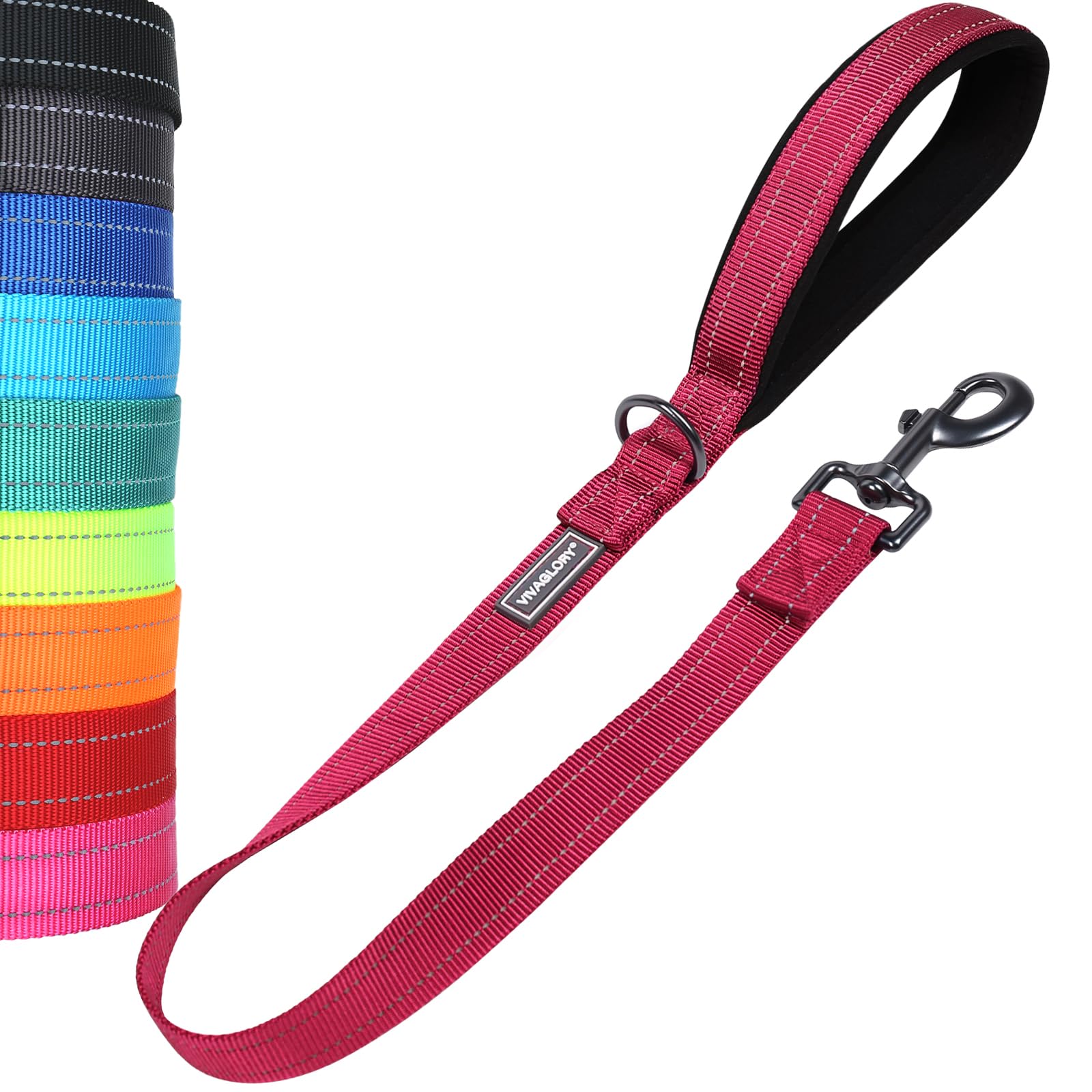 VIVAGLORY Short Dog Lead Closerok Traffic Leash for Dog with Soft Padded Handle for Training & Walking, 61cm, Red