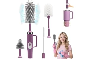 KEOSHIGA 4 in 1 Electric Bottle Brush Cleaner Compatible Stanley Bottle Brush Straw Cleaner Multifunction Rechargeable IPX6 Waterproof Extra Long Design for Stanley Cup, Sports Bottle and More (Purple-2)