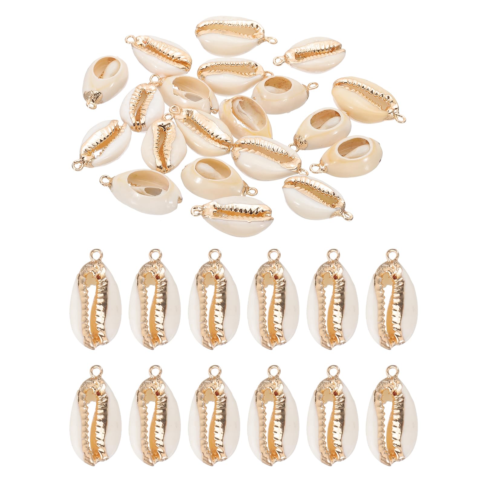 PATIKIL Natural Seashell Charm, 20 Pcs Oval Dyed Shell Craft Pendants with Hole Shell Connection for Necklace DIY Ocean Jewelry Making, Gold