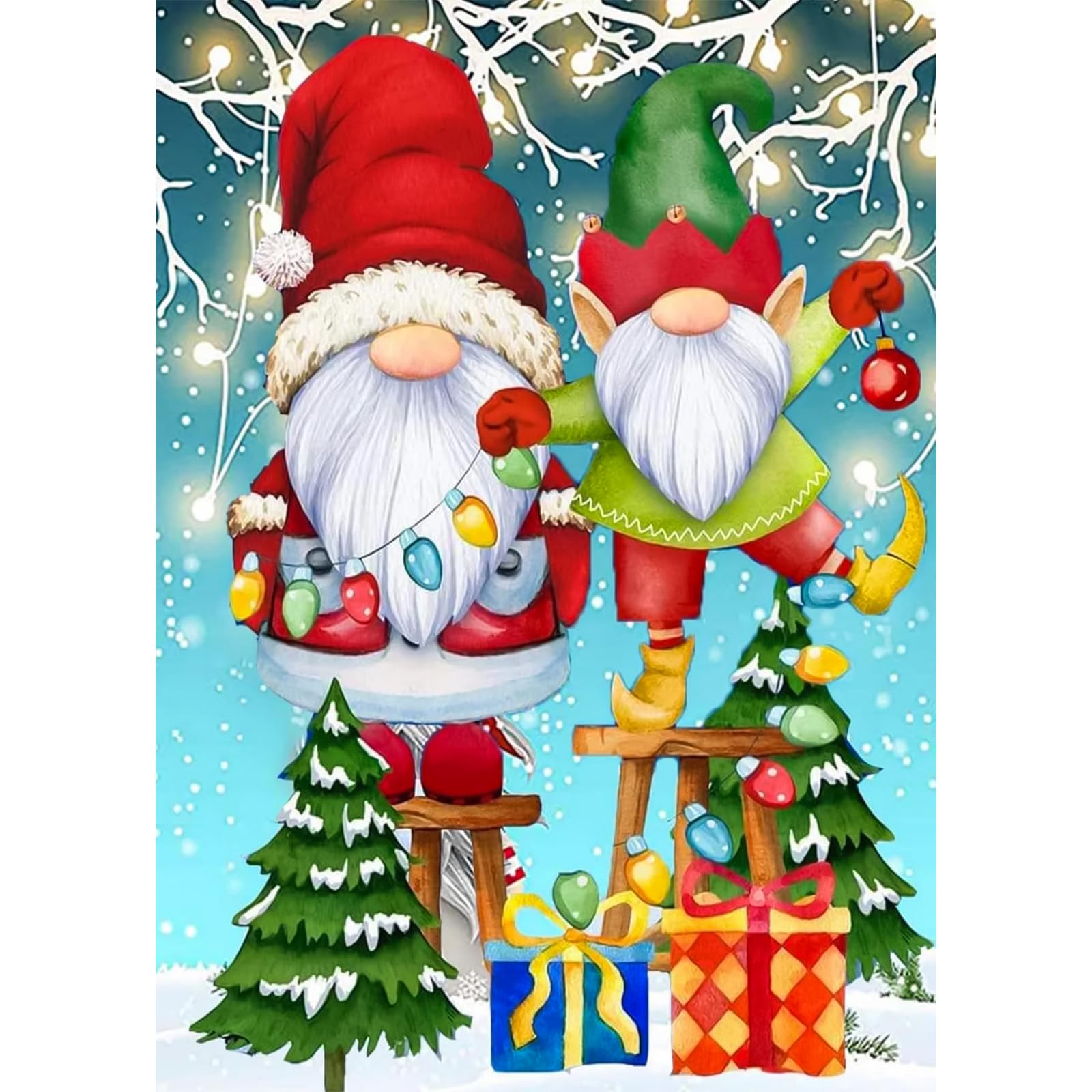 QENSPE Christmas Diamond Painting Kit Gnomes 5D Diamond Art for Adults, Full Drill Animals Diamond Painting Kits for Beginners Kids, DIY Crystal Picture Art Home Wall Decor 12x16 in / 30x40cm