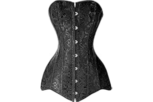 Womens Corset Top Lace Bustier Vintage Open Back Crop Top Cincher Body Shaper Girdle Trimmer with Steel Bones Extender
