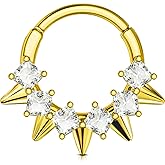 OUFER Septum Piercing Jewelry 316L Surgical Steel Septum Rings 16G 8/10MM Square Clear CZ Hinged Segment Daith Piercing Jewelry, Daith Helix Rook Earrings For Women Men