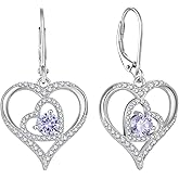 Rocayi Heart Dangle Drop Earrings for Women 925 Sterling Silver Leverback Earrings Birthstone Jewelry Gifts for Women Wife Mother Her