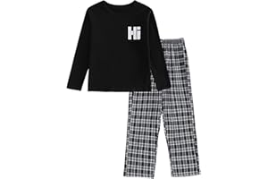 FHHNGOG Boys Pajamas Set Kids 2 Pieces Long Sleeve Tops and Pants Loungewear Teens Plaid Pjs Sleepwear 9-16Y