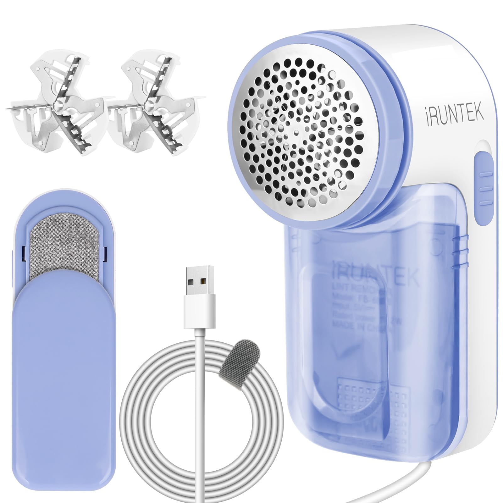 Photo 1 of iRUNTEK Plug-in Fabric Lint Remover - 2-in-1 Electric Lint Shaver and Brush for Clothes, Furniture, Carpet, and Couch - Effortlessly Remove Fuzz, Lint Balls, Pills, and Bobbles, Blue (Wired Use)