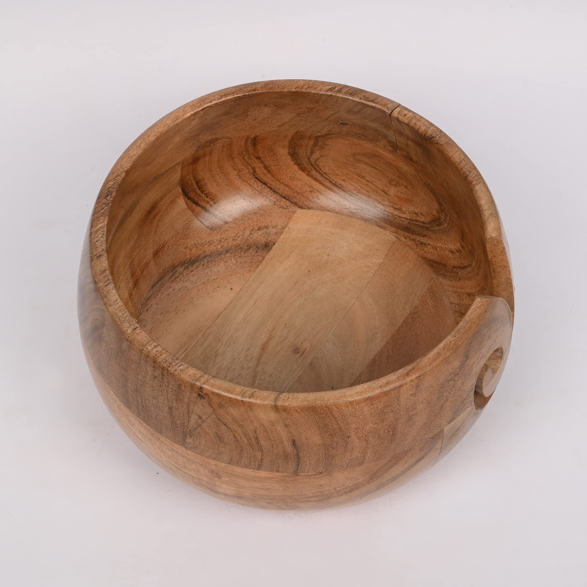EDHAS Acacia Wood Yarn Bowl Holder | Handmade Holder with Holes | Yarn/Wool/String Storage Accessory (7