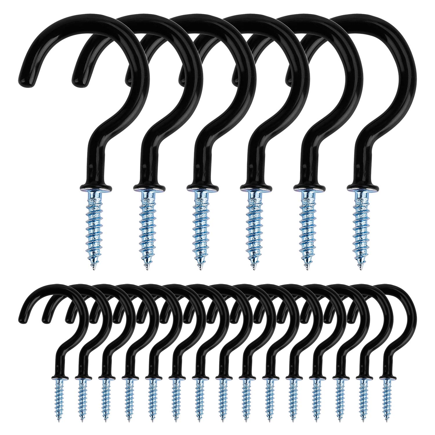 MengH-SHOP Screw Hooks Vinyl Coated Screw-in Cup Hooks 2.0 Inch Ceiling Hooks Metal Wall Hang Hooks Great for Coffee Tea Cup, Plant, Light, Mug Indoor & Outdoor Use 20 Pieces (Black)